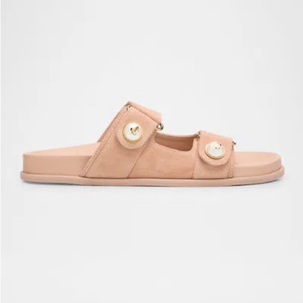 JIMMY CHOO Fayence Suede Pearly Dual-strap Slide Sandals In Macaron